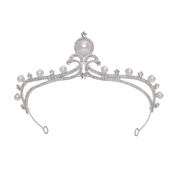 Аксесоар за глава с корона за принцеса: ръчна изработка от сплав, перлено колие, подходящ за сватба и рожден ден