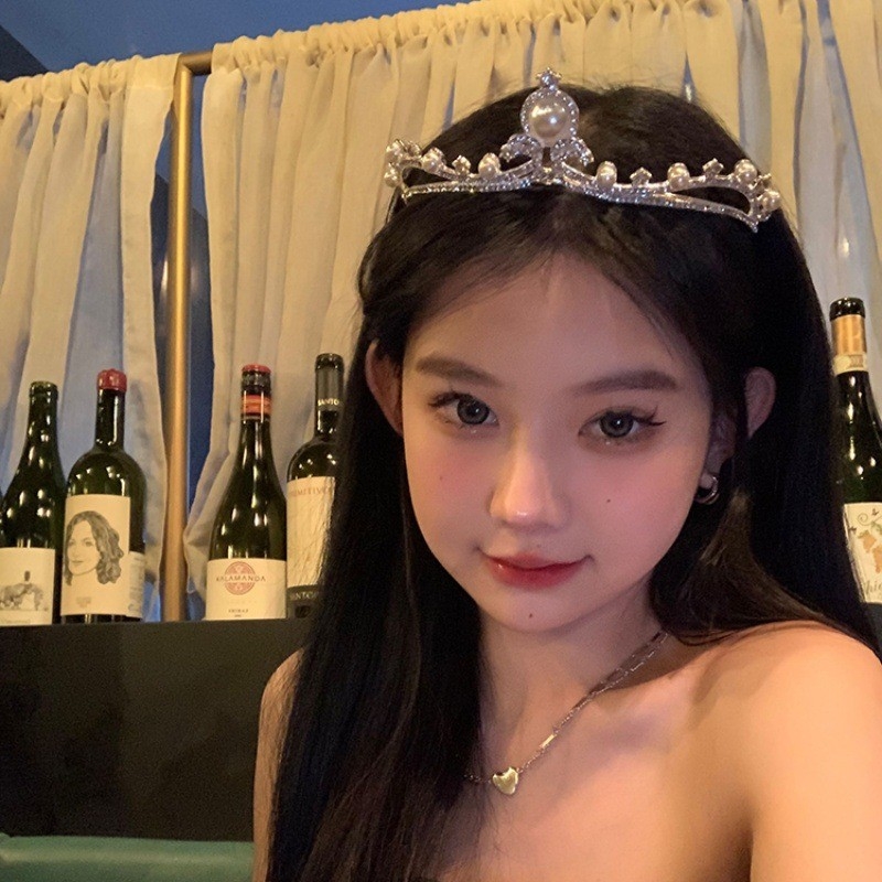 Аксесоар за глава с корона за принцеса: ръчна изработка от сплав, перлено колие, подходящ за сватба и рожден ден