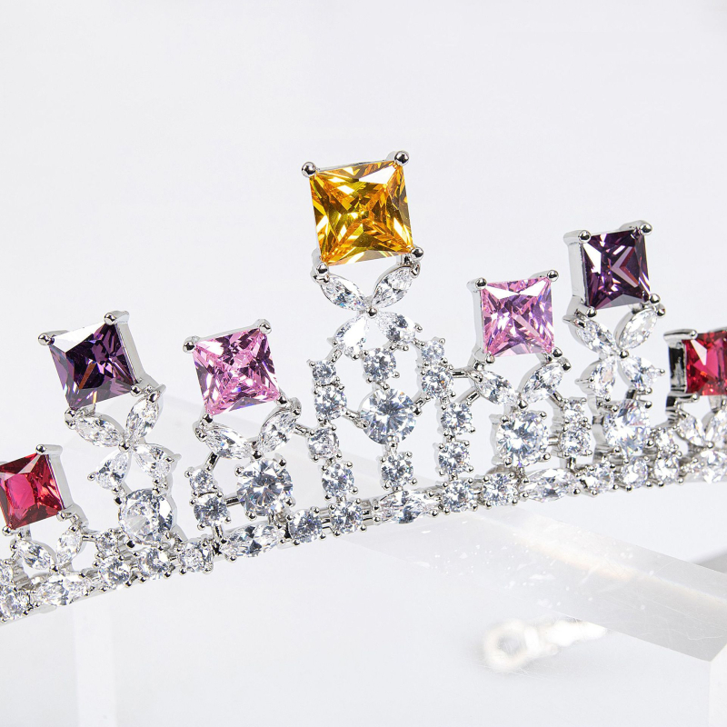 Цирконова корона за глава за сватба, луксозна бижутерия, 18K чистота, цветни кристали, персонализируема