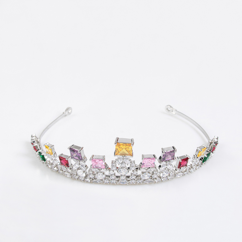 Цирконова корона за глава за сватба, луксозна бижутерия, 18K чистота, цветни кристали, персонализируема