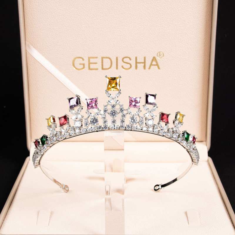 Цирконова корона за глава за сватба, луксозна бижутерия, 18K чистота, цветни кристали, персонализируема