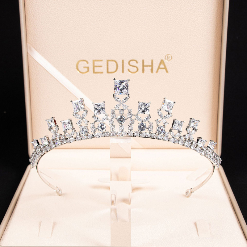 Цирконова корона за глава за сватба, луксозна бижутерия, 18K чистота, цветни кристали, персонализируема