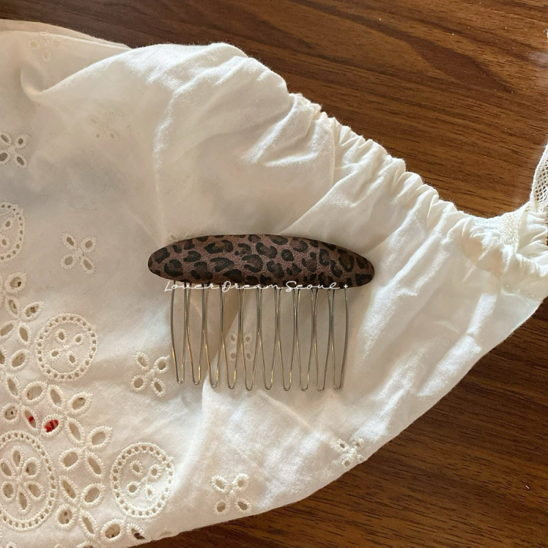 Kopča za kosu od tkanine s leopard uzorkom, vintage stil, geometrijski oblik, ručna izrada