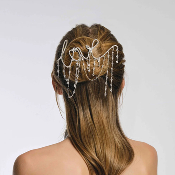 Χτένα μαλλιών με φούντες και Rhinestone — γυναικείο μόδας αξεσουάρ για γάμο, ηλεκτροπλατινωμένο φινίρισμα