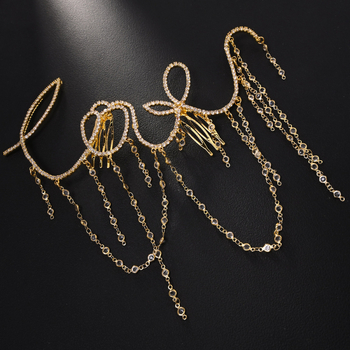 Χτένα μαλλιών με φούντες και Rhinestone — γυναικείο μόδας αξεσουάρ για γάμο, ηλεκτροπλατινωμένο φινίρισμα