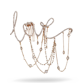 Χτένα μαλλιών με φούντες και Rhinestone — γυναικείο μόδας αξεσουάρ για γάμο, ηλεκτροπλατινωμένο φινίρισμα