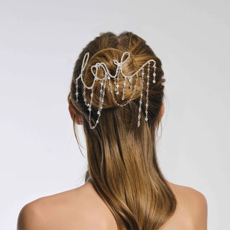 Χτένα μαλλιών με φούντες και Rhinestone — γυναικείο μόδας αξεσουάρ για γάμο, ηλεκτροπλατινωμένο φινίρισμα