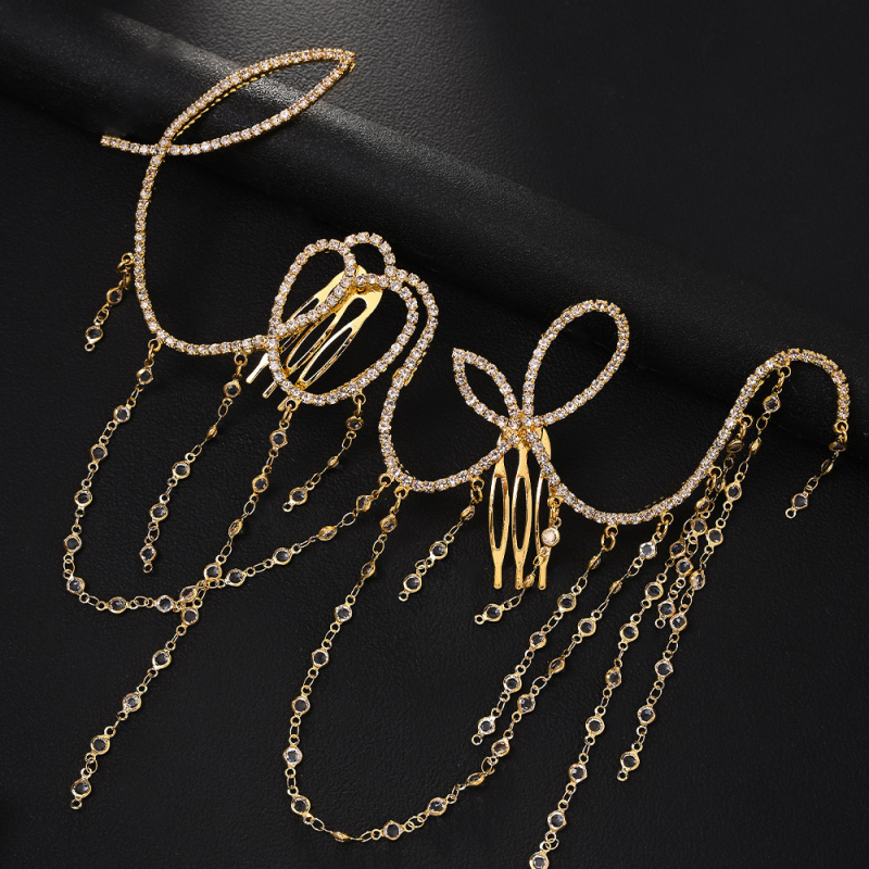 Χτένα μαλλιών με φούντες και Rhinestone — γυναικείο μόδας αξεσουάρ για γάμο, ηλεκτροπλατινωμένο φινίρισμα