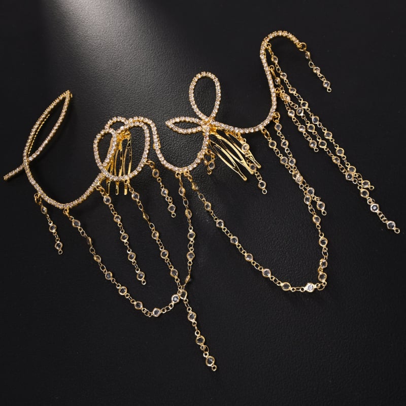 Χτένα μαλλιών με φούντες και Rhinestone — γυναικείο μόδας αξεσουάρ για γάμο, ηλεκτροπλατινωμένο φινίρισμα