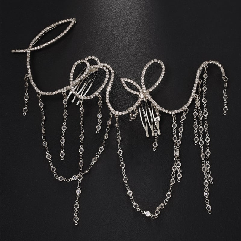 Χτένα μαλλιών με φούντες και Rhinestone — γυναικείο μόδας αξεσουάρ για γάμο, ηλεκτροπλατινωμένο φινίρισμα