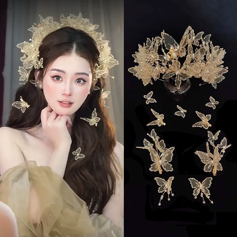 Menyasszonyi korona, fejfedő, textil anyagból készült, könnyed luxus stílus, kézzel készített, kristályok, testreszabható