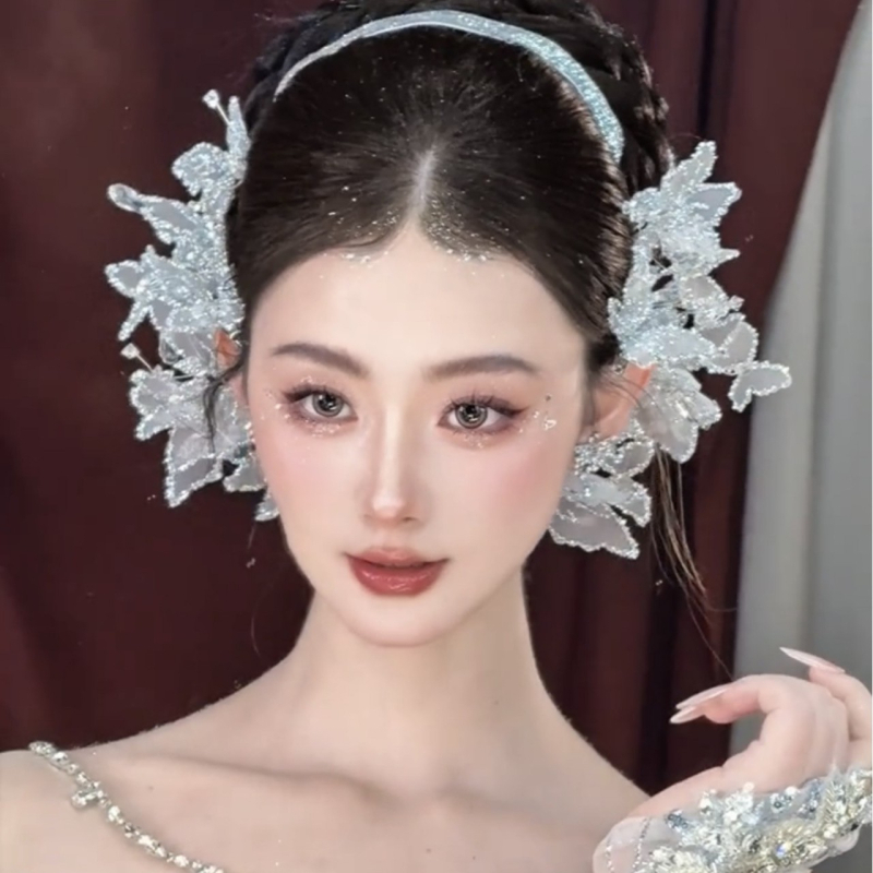 Menyasszonyi korona, fejfedő, textil anyagból készült, könnyed luxus stílus, kézzel készített, kristályok, testreszabható