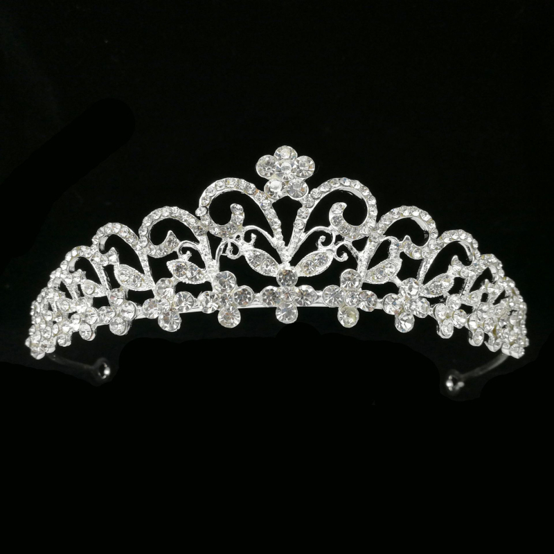 Vjenčana tiara za glavu – legura, dijamantna obrada, cvjetni dizajn, dodatak za glavu