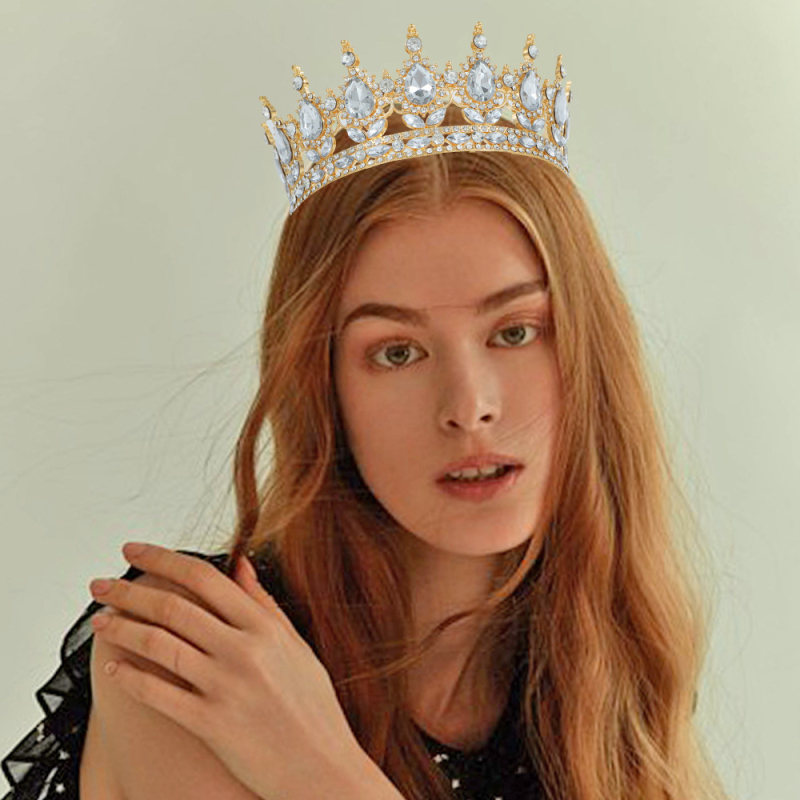 Barokna tiara za nevjestu, cinkova legura, bijeli kristali, elektroplating, ženski dodatak za kosu