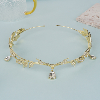 Hanfu nadahnut metalni diadem s kristalima, listić motiv, ženski dodatak za kosu