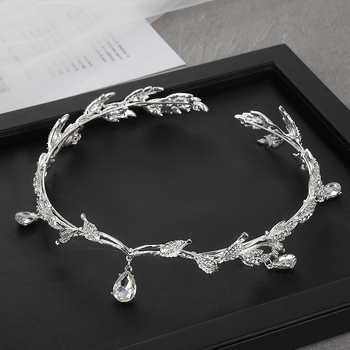 Hanfu nadahnut metalni diadem s kristalima, listić motiv, ženski dodatak za kosu