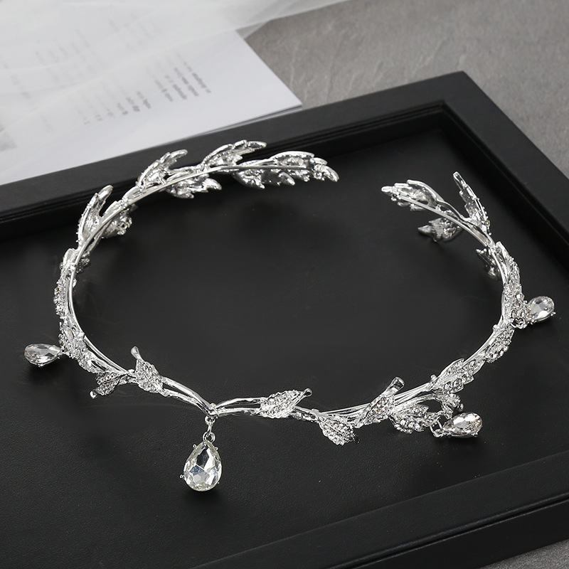 Hanfu nadahnut metalni diadem s kristalima, listić motiv, ženski dodatak za kosu
