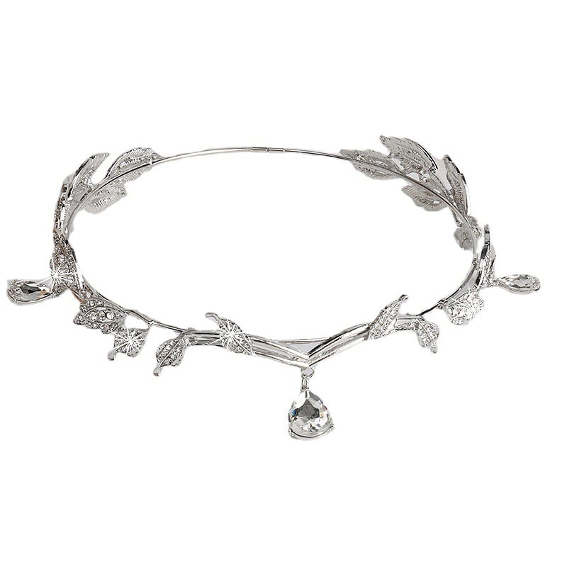 Hanfu nadahnut metalni diadem s kristalima, listić motiv, ženski dodatak za kosu