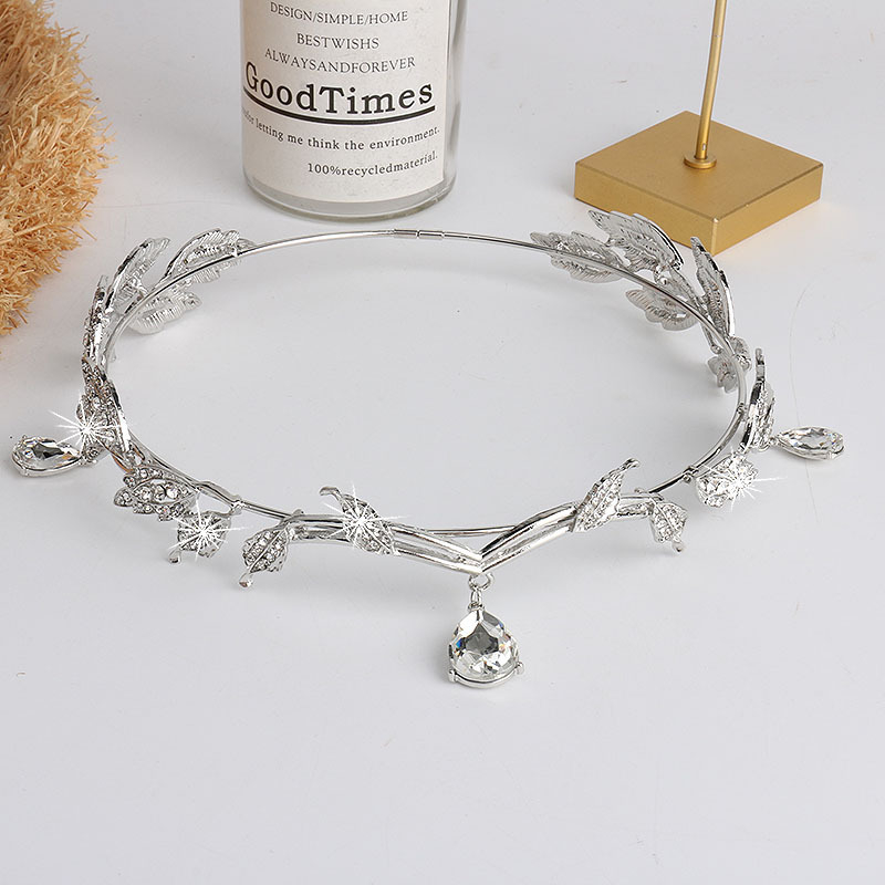 Hanfu nadahnut metalni diadem s kristalima, listić motiv, ženski dodatak za kosu