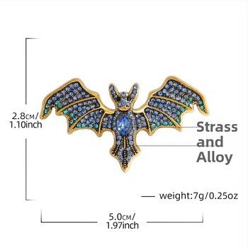 Brošňa v tvare netopiera, zo zliatiny zinku, jednoduchý štýl, unisex, osadené diamantmi