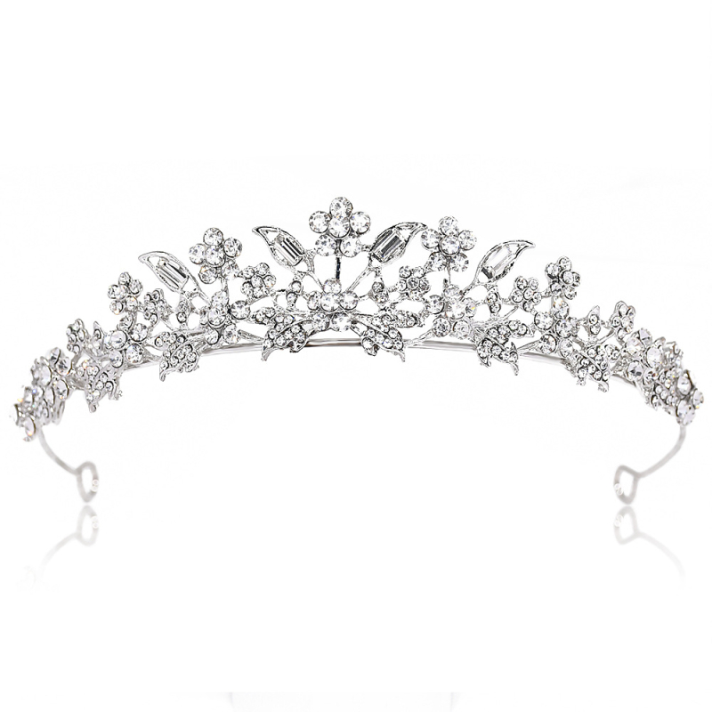 Vjenčana tiara za glavu, cvjetni dizajn, legura, dijamantno obradivanje, rhinestone kristali (Materijal: Legura; Stil: Ženski; Oblikovanje: Cvjetno; Obrada: Dijamant; Tip kristala: Rhinestone)