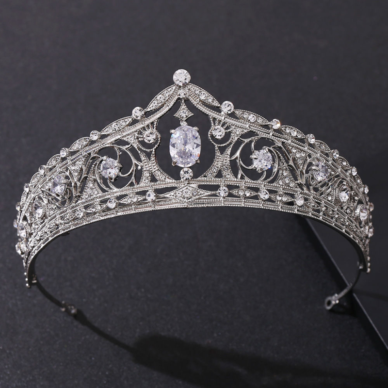 Vjenčana kruna za glavu od elektroplatinirane legure PT900 s bijelim cirkon kristalima i rhinestones