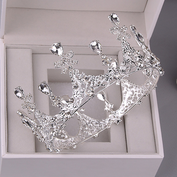 Vjenčana diadem s punim kružnim dizajnom, baza od legure, bijeli kristali, elektroplatiranje, branda Man Joan