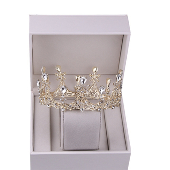 Vjenčana diadem s punim kružnim dizajnom, baza od legure, bijeli kristali, elektroplatiranje, branda Man Joan