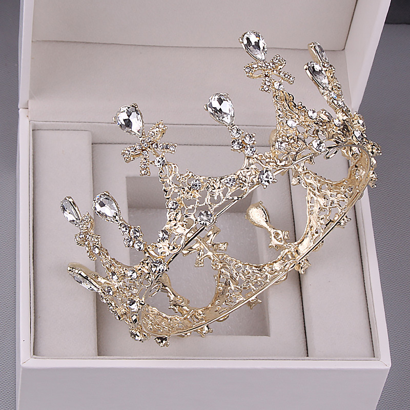 Vjenčana diadem s punim kružnim dizajnom, baza od legure, bijeli kristali, elektroplatiranje, branda Man Joan