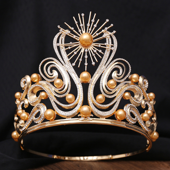 Barokna tiara – luksuzna vjenčana ukras za glavu, legura, zlatno KC, bijeli kristali, polirana završna obrada