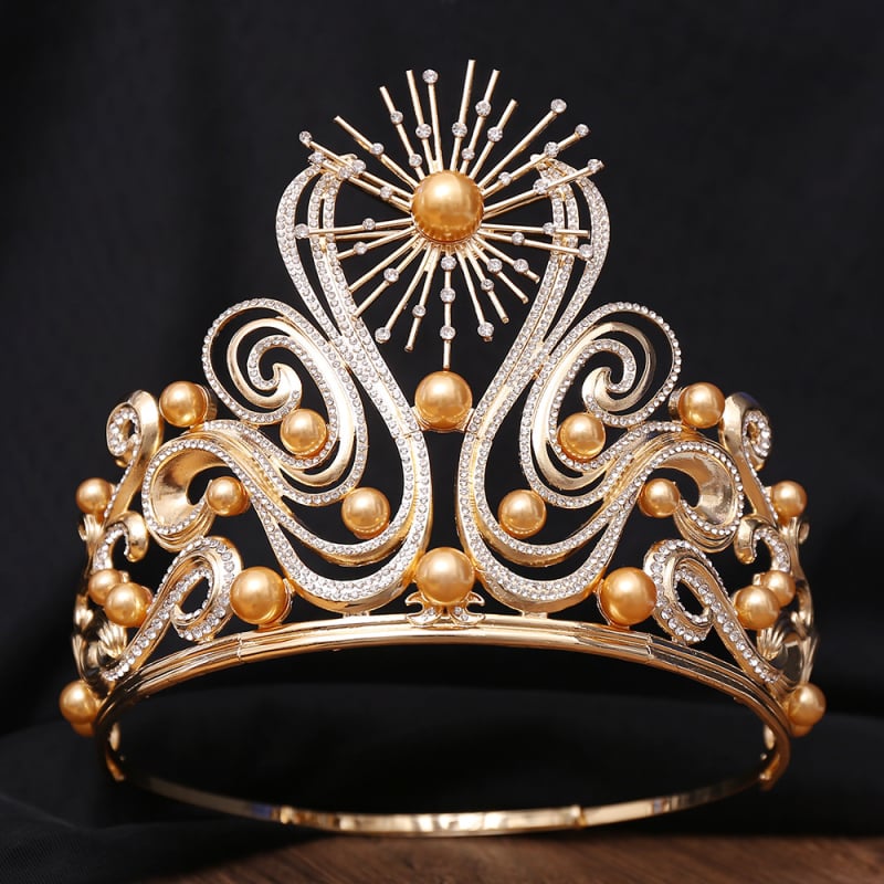Barokna tiara – luksuzna vjenčana ukras za glavu, legura, zlatno KC, bijeli kristali, polirana završna obrada