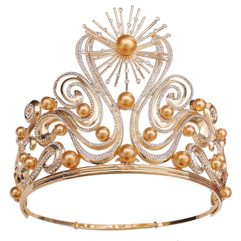 Barokna tiara – luksuzna vjenčana ukras za glavu, legura, zlatno KC, bijeli kristali, polirana završna obrada