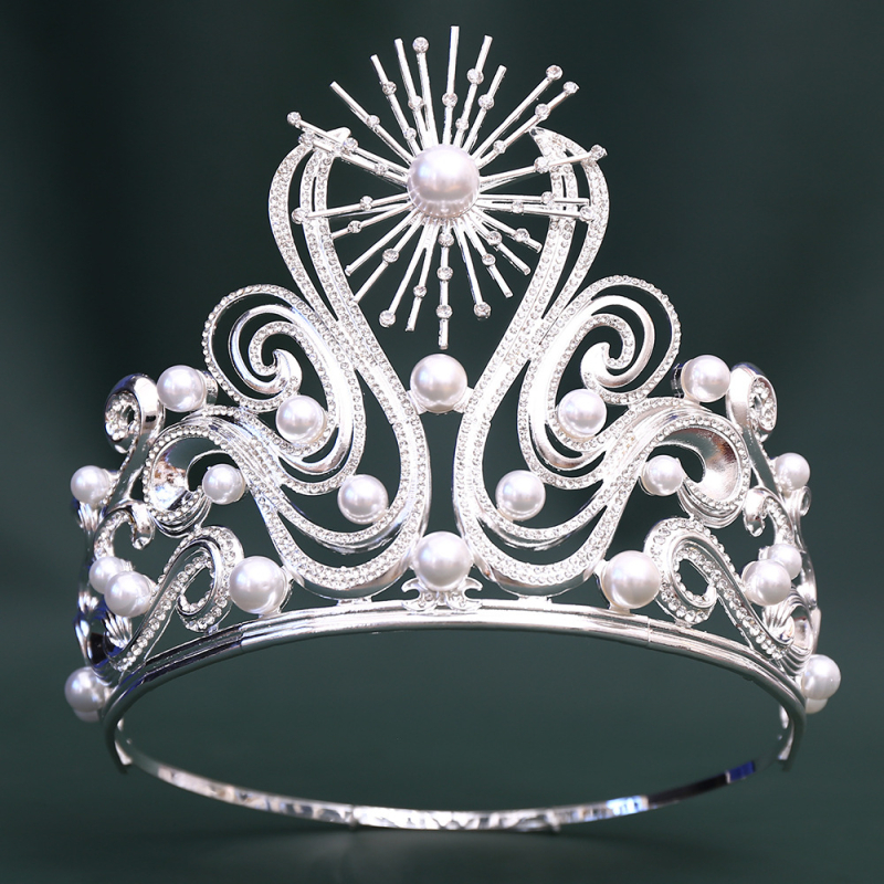 Barokna tiara – luksuzna vjenčana ukras za glavu, legura, zlatno KC, bijeli kristali, polirana završna obrada