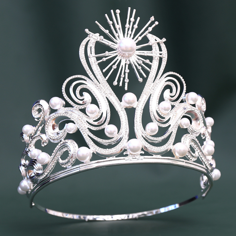 Barokna tiara za vjenčanje ili rođendan, legura, KC zlato, bijeli kristali, polirana završna obrada