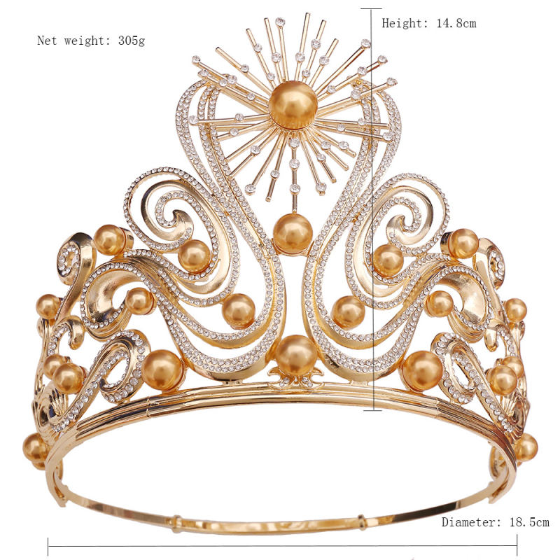 Barokna tiara za vjenčanje ili rođendan, legura, KC zlato, bijeli kristali, polirana završna obrada