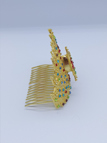 Thai stil kruna za kosu – legura, imitacija zlata, ametistni kristali, elektroplatiranje, ženski dodatak za kosu