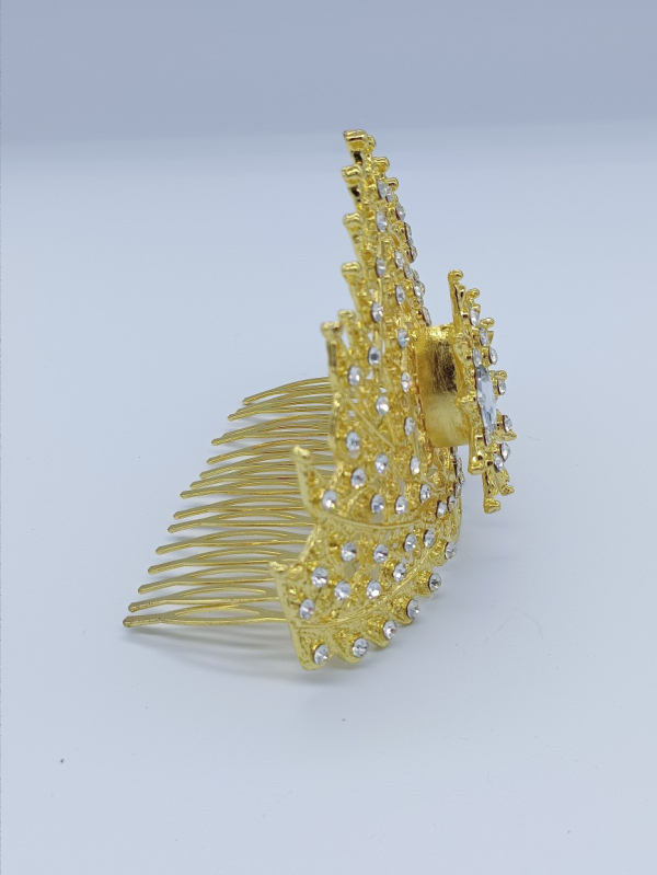 Kruna za kosu s ametistnim kristalom – zlitina, imitacijsko zlato, elektroplatiranje