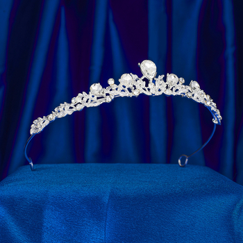 Korona od legure u obliku lista s kristalima za kosu – vjenčana tiara, elektroplatiranje završna obrada