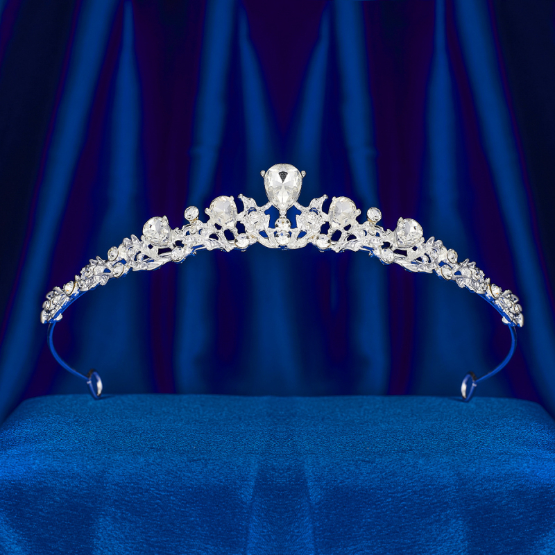 Korona od legure u obliku lista s kristalima za kosu – vjenčana tiara, elektroplatiranje završna obrada