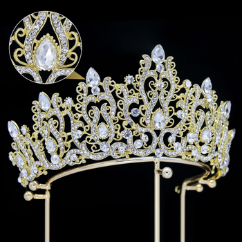 Νυφική κορώνα για το κεφάλι από κράμα με ηλεκτροπλατίωση, 5A κρύσταλλα Rhinestone και γυαλί