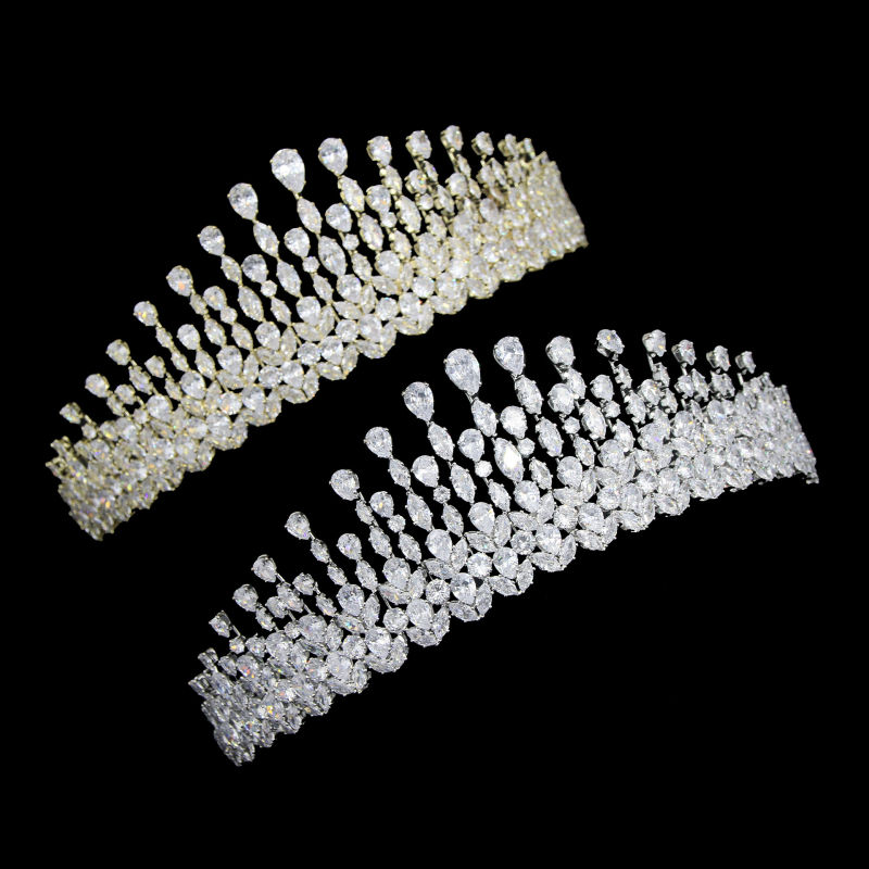 Nevjesta kosa tiara od bakreno-zirkonijskog materijala, ženski stil, kruna za princezu, pravi cirkon kristali, težina 115 g, elektroplatiranje, mogućnost prilagođavanja, odvojeno pakiranje