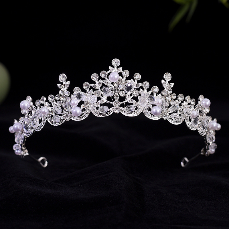 Nevjesta tiara za glavu od legure, bijeli kristali, elektroplatiranje, oblik: kruna
