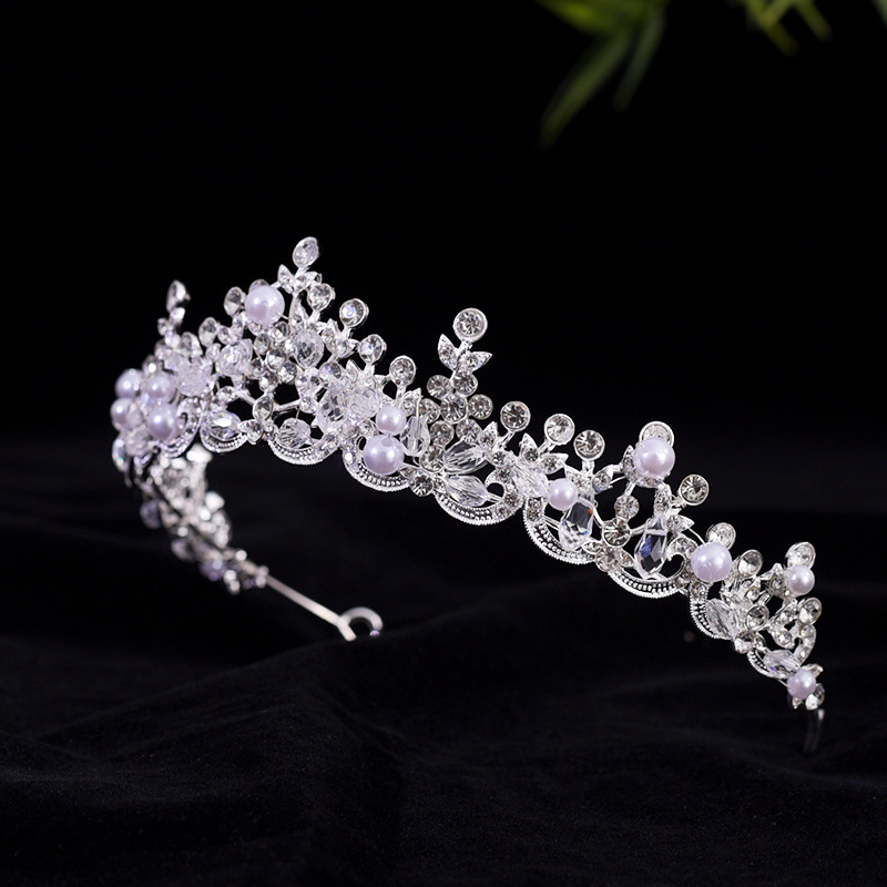 Nevjesta tiara za glavu od legure, bijeli kristali, elektroplatiranje, oblik: kruna