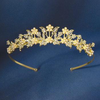 Galvos karūna iš lydinio su perlų ir krištolo akcentais, rankų darbo, retro vestuvinis papuošalas