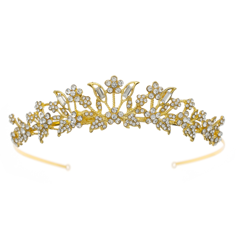 Galvos karūna iš lydinio su perlų ir krištolo akcentais, rankų darbo, retro vestuvinis papuošalas