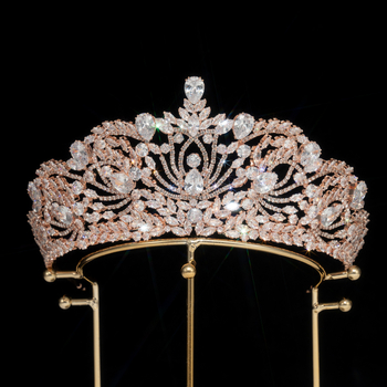 Moters metalo karūna galvos papuošalas su tikrais cirkonio kristalais, elektroplatinė