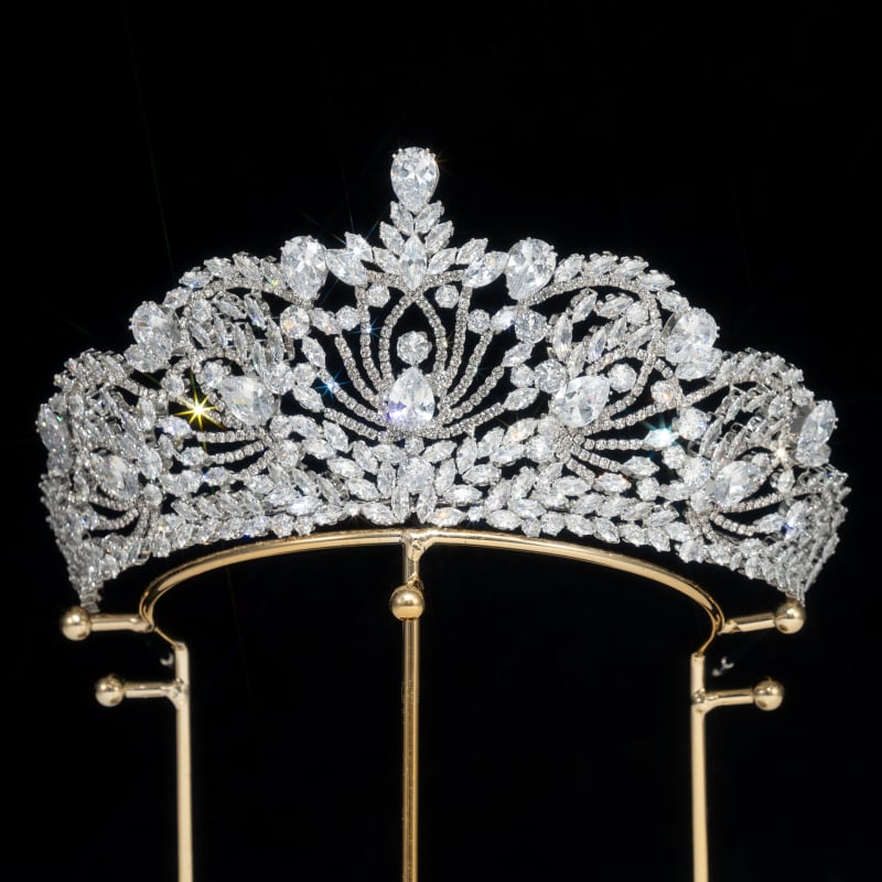 Nevjesta tiara – koreanskog stila cirkonova krona, metal, elektroplatiranje, pravi cirkonijski kristali