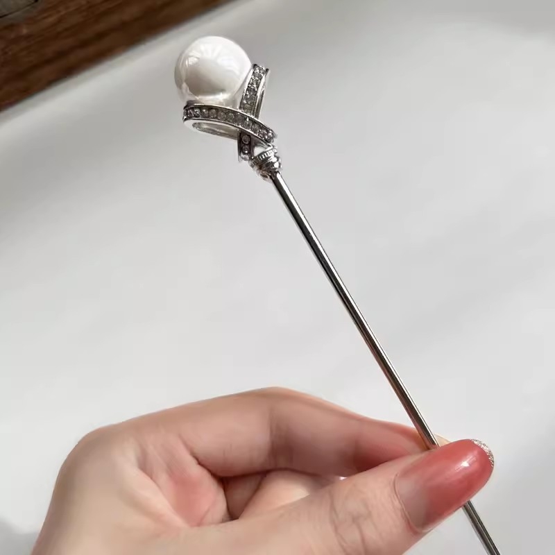 Nacionalinio stiliaus perlų plaukų segtukas, lydinys, elektroplatinė danga, vestuvėms