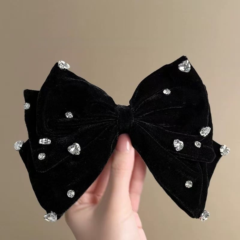 Akrilna šnala za kosu s baršunom i rhinestones mašnicom, ručna izrada, banana klip, vintage francuski stil, za žene