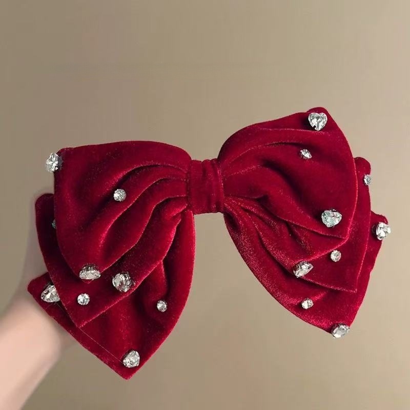 Akrilna šnala za kosu s baršunom i rhinestones mašnicom, ručna izrada, banana klip, vintage francuski stil, za žene